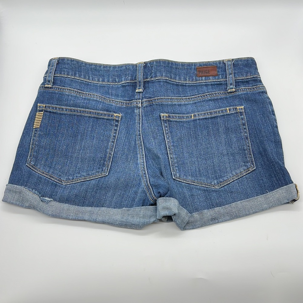 PAIGE Distressed Denim Shorts Raw Hem Folded Size 27 - Picture 3 of 12